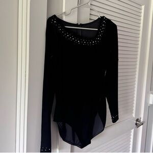 Black Velvet Rhinestone Figure Skating Leotard — Adult M/L